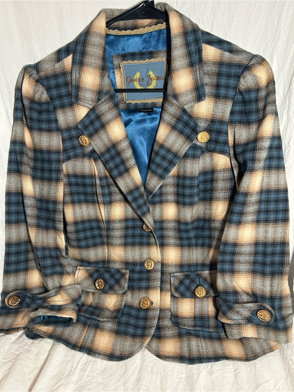 Guess Jeans Plaid Blue and Cream Women’s Blazer Jacket